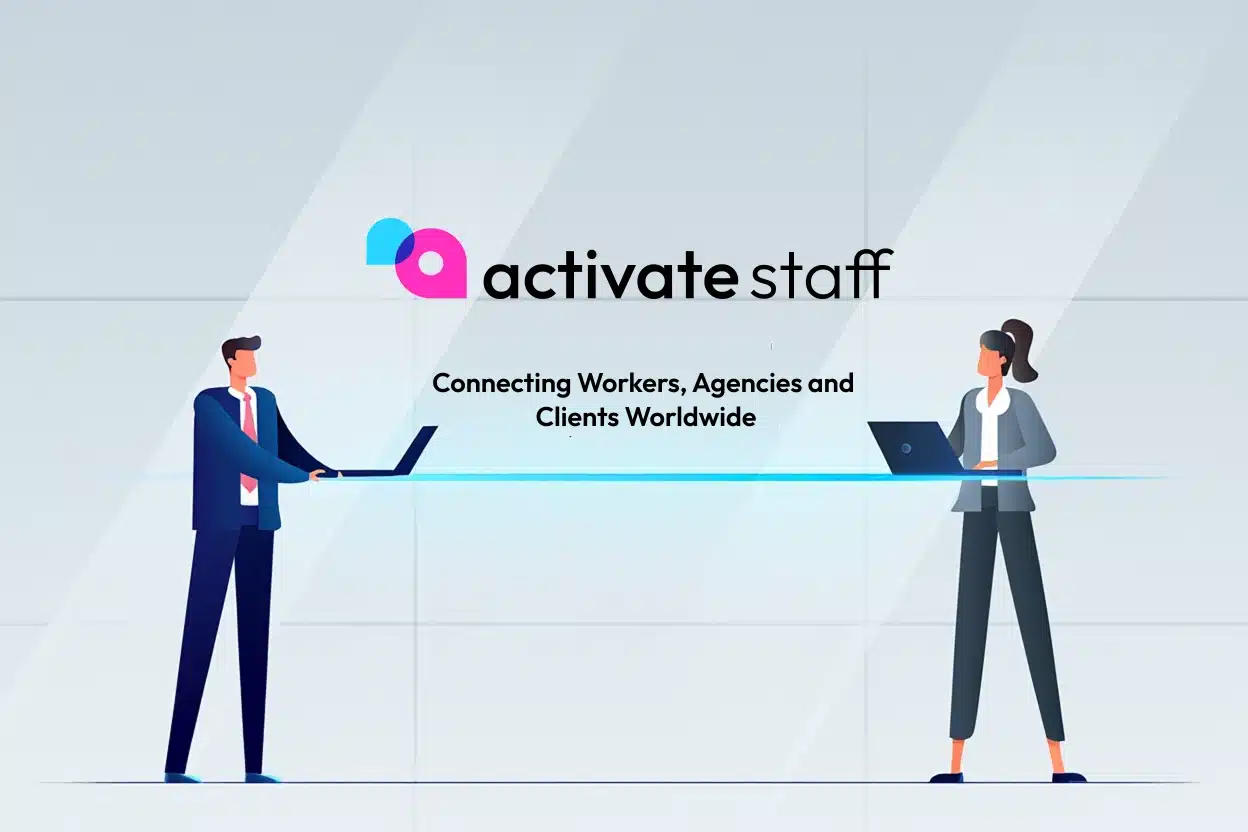 Staffing platform - activatestaff animation of people on computers