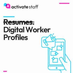 Broken resume dissolving into digital worker profile icons